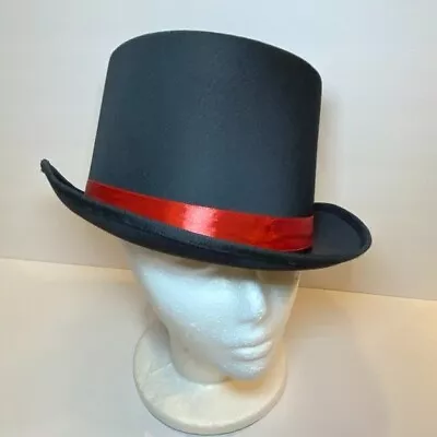 Adult Unisex Black Form Top Hat Magician Hat Red Ribbon Theatre • $16.99