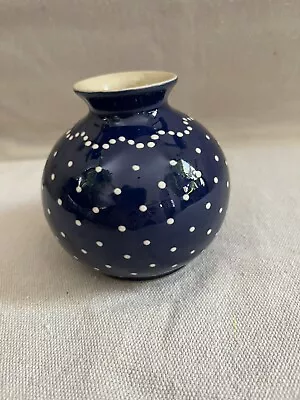 Vintage Reichmann Burgel Blue Dot Small Vase German Pottery Ceramics • $20.50