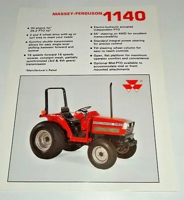 Massey Ferguson MF 1140 Tractor Spec Sheet Sales Brochure Literature Ad 6/91 • $14.99