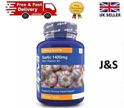 Garlic High Strength 1400mg (2100mcg Allicin) + Vitamin B1 180 Vegan Tablets • £12.89