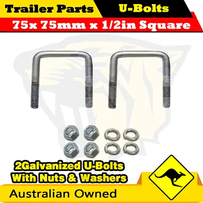 2 X U-Bolts 75mm X 75mm Square With Nylock Nuts Galvanized • $17.48