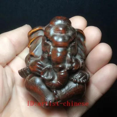 H 7 CM Old Japanese Boxwood Hand Carved Elephant Figure Statue Decoration Gift • £23.99