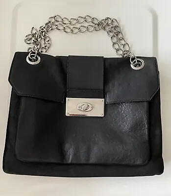 LANVIN Designer Black Leather Top Metal Chain Handle/Shoulder Bag • £280