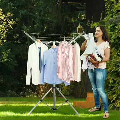 Rotary Clothes Airer Free Standing Washing Line Clothes Dryer Travel Portable • £26.95