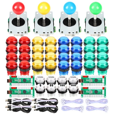 4 Player Arcade DIY Kit Part 8 Way Joystick LED Arcade Buttons For Raspberry Pi • $79.99