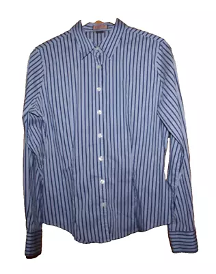 Thomas Pink Classic Stretch Blue Striped Button Up Long Sleeve Blouse - Sz 8 • $17.99