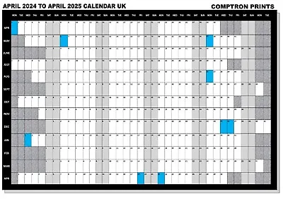 April 2024 TO 2025 Financial Yearly Calendar Landscape | A4 A3 A2 | UK DS2 • £3.59