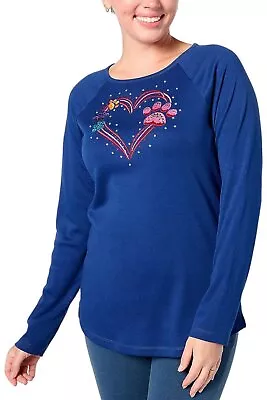 Quacker Factory Pet Mom Raglan Long-Sleeve Top Light Navy • $21.99