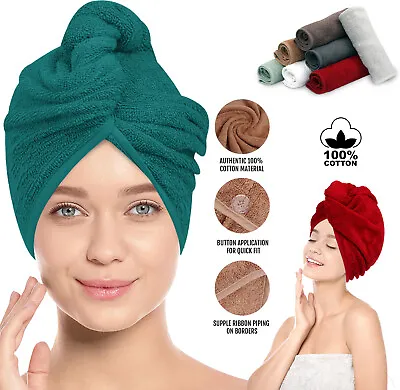Hair Drying Turban Towel 100% Cotton Twist Wrap Quick Dry Head Bath Cap Hat Band • £3.89