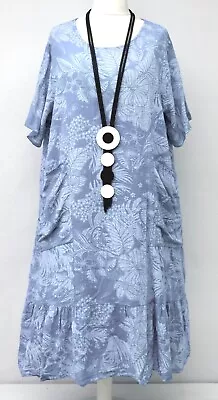 PLUS SIZE LA BASS COTTON SOFT BLUE FLORAL 2 POCKETS DRESS Size 24-26 • $12.42