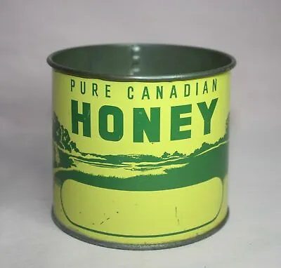 Vtg. Advertising Honey Pure Canadian Tin / Can 2 Lb. Sports College Yellow Green • $19.95