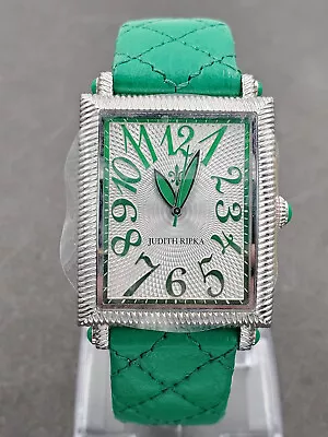 Judith Ripka Ladies Quilted Kelly Green Leather Watch New Battery VIDEO • $99.99