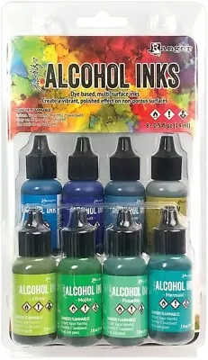 Ranger Tim Holtz Alcohol Ink Set 8 Pack Blues & Greens TAK76155 • $18.95