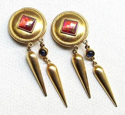 $79.95 • Buy Vintage Dangle Earrings Clip On BEN AMUN Signed Gold Tone Setting 435j