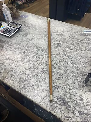 Antique Vintage WS Heavy SOLID BRASS Top Handle CANE Oak Walking Stick 35 3/4+  • $99.95