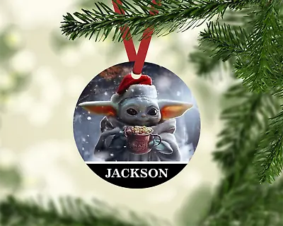 Grogu Baby Yoda Santa Hat Christmas Holiday Ornament Personalized W/ Name Gift • $10.79