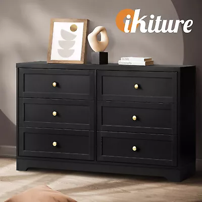 Oikiture 6 Chest Of Drawers Tallboy Dresser Table Storage Cabinet Black • $199.41