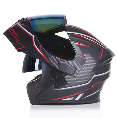 Bluetooth Motorcycle Helmet Full Face Dual Lens Flip Up Motocross Helmet DOT • $78.89