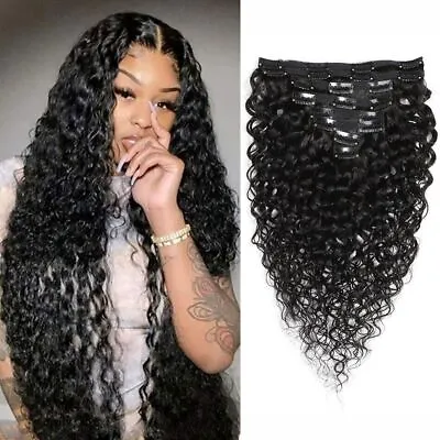 Clip In Hair Extensions Human Hair Water Wave Clip In 8 Pcs/Set Brazilian Remy • $59.42