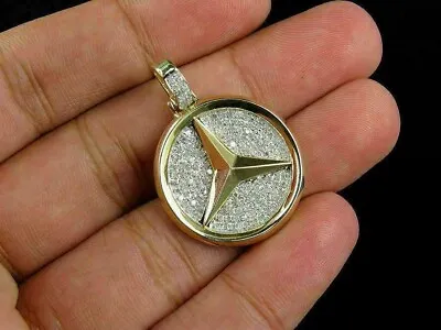 Beautiful 2.00Ct Round Cut Diamond Mercedes Shape Pendant 14K Yellow Gold Finish • $99.99