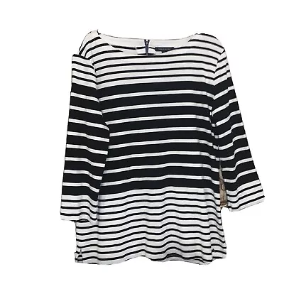 Tommy Hilfiger Size Large Top Striped Back Zip Closure 3/4 Sleeve • £14.48