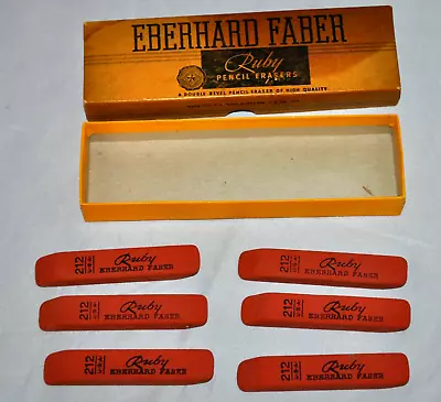 Vintage Eberhard Faber Ruby Double Bevel Pencil Erasers 212 With Box 6 Pcs NEW • $14.95