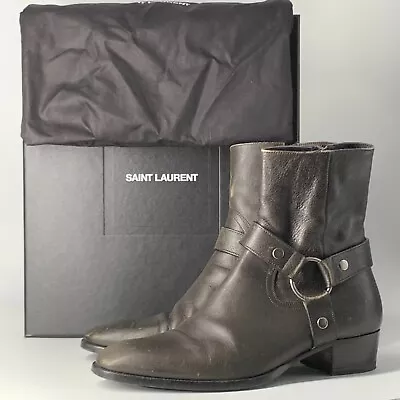 Saint Laurent Men’s Sharcoal Wyatt Harness Leather Boots. Size US 8 • $349.95