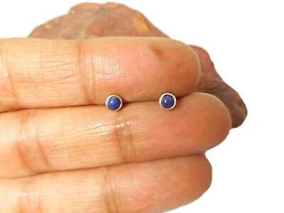 Round Blue Lapis Lazuli  Sterling  Silver 925 Gemstone  Stud Earrings - 3 Mm  • £13.99