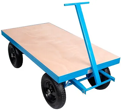 1000kg Heavy Duty Flat Bed Site Trolley Platform Hand Truck Cart Pneumatic Wheel • £311.95