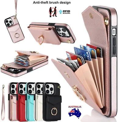 For IPhone 15 Pro Max 14 13 12 Plus XS 8 7 Wallet RFID Leather Ring Stand Cover • $18.59