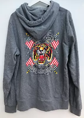 ED HARDY Grey Hoodie Pullover Tiger Los Angeles Men's XL • £79.95