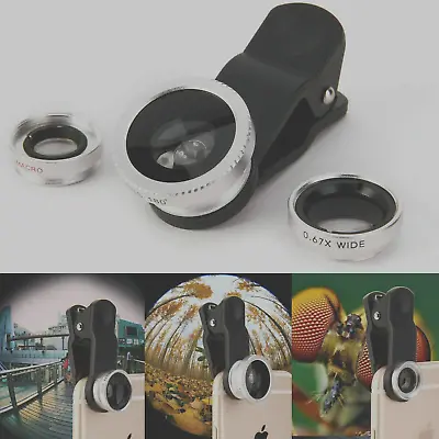 £4.99 • Buy Professional Fisheye Macro Wide Angle Clip Phone Camera Zoom 2 Lens Kit Set