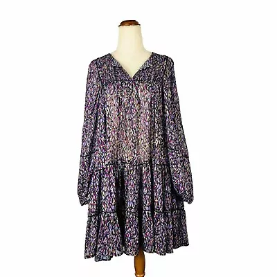 Decjuba Women’s Dress Size Small (8-10) Dark Floral Semi Sheer 3/4 Sleeve • $35