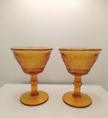 Pair Of Vintage Duncan & Miller Amber Tiara Glass Sherbet Dessert Drink Glasses • $20