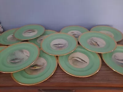 LENOX Signed 9  FISH Plates W.H. Morley Gold Rim Sea Foam Boarder Antique / 12 • $375