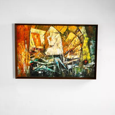Mid Century Modern Oil Painting Art Signed Abstract Expressionism 37x25 Knife NM • $598.98