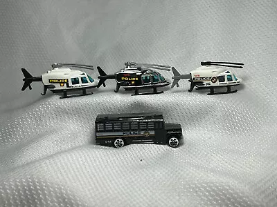 Vtg Mattel Hotwheels 1988 Prisoneer Transport Bus & Three 1989 Helicopters • $29.95