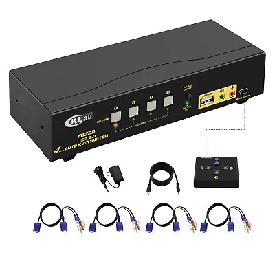 CKLau 4 Port 450MHz USB Auto VGA KVM Switch With Audio And Cables • $69