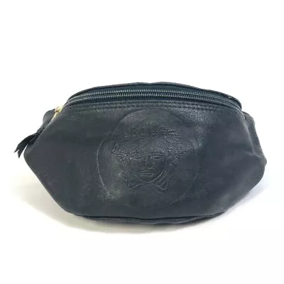 VERSACE Vintage Medusa Coin Bag Body Bag Belt Bag Waist Pouch Leather Black/Gold • $401.50