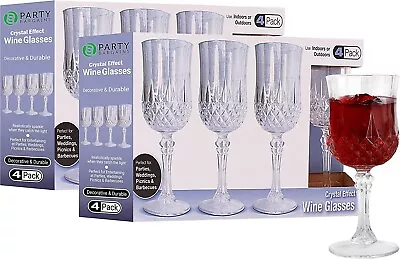 Party Bargains 8 Crystal-Like Design (Plastic) Wine Glasses 8oz • $24.99