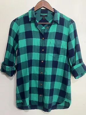 J. CREW Shrunken Boy Shirt In Emerald Buffalo Check Plaid Size 2 • $14.99