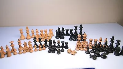 Large Vintage Chess Pieces Lot Wood Chess Parts From Misc Old Incomplete Sets • $45