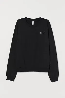 Divided H&M Basic Love Sweatshirt Womens S Black Sweater Long Sleeve Crew Neck • $5