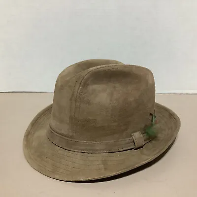 Vintage LL Bean Lined Suede Leather Fedora Hat Brown Size 7 USA Union 70s 80s • $23