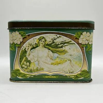 Vintage Art Nouveau Ladies Four Seasons Tin Trinket Storage Box • $19