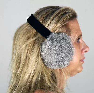 New Silver Rabbit Fur Ear Muffs Efurs4less • $14.99