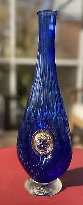 VTG SALVIATI Venetian Murano Glass Vase Bottle Decanter Cobalt Blue And Gold MCM • $89