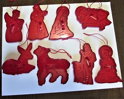 $15 • Buy Vintage HRM CROWN Red Plastic COOKIE CUTTERS Set Of 8 Xmas Nativity Pieces