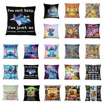 Stitch Cartoon Pikachu Cushion Cover Throw Pillow Case Home Sofa Bed Office Deco • $11.99