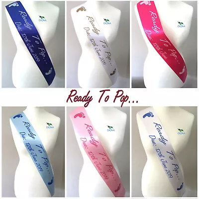 Baby Shower Sash Mummy Ready To Pop Due Date Gender Reveal Boy Or Girl Pregnant • £3.80